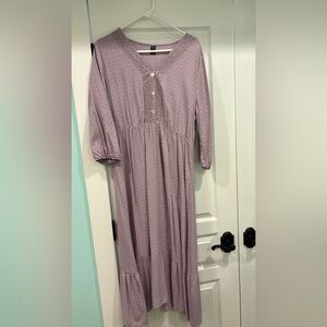 lavender swiss dot midi length dress